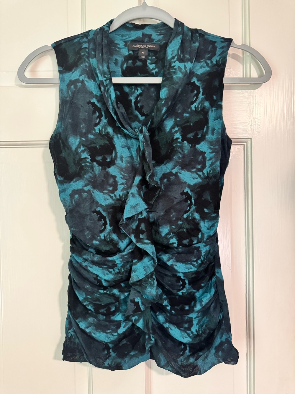 Classiques Entier Teal & Black Ruffle Front Sleeveless Blouse